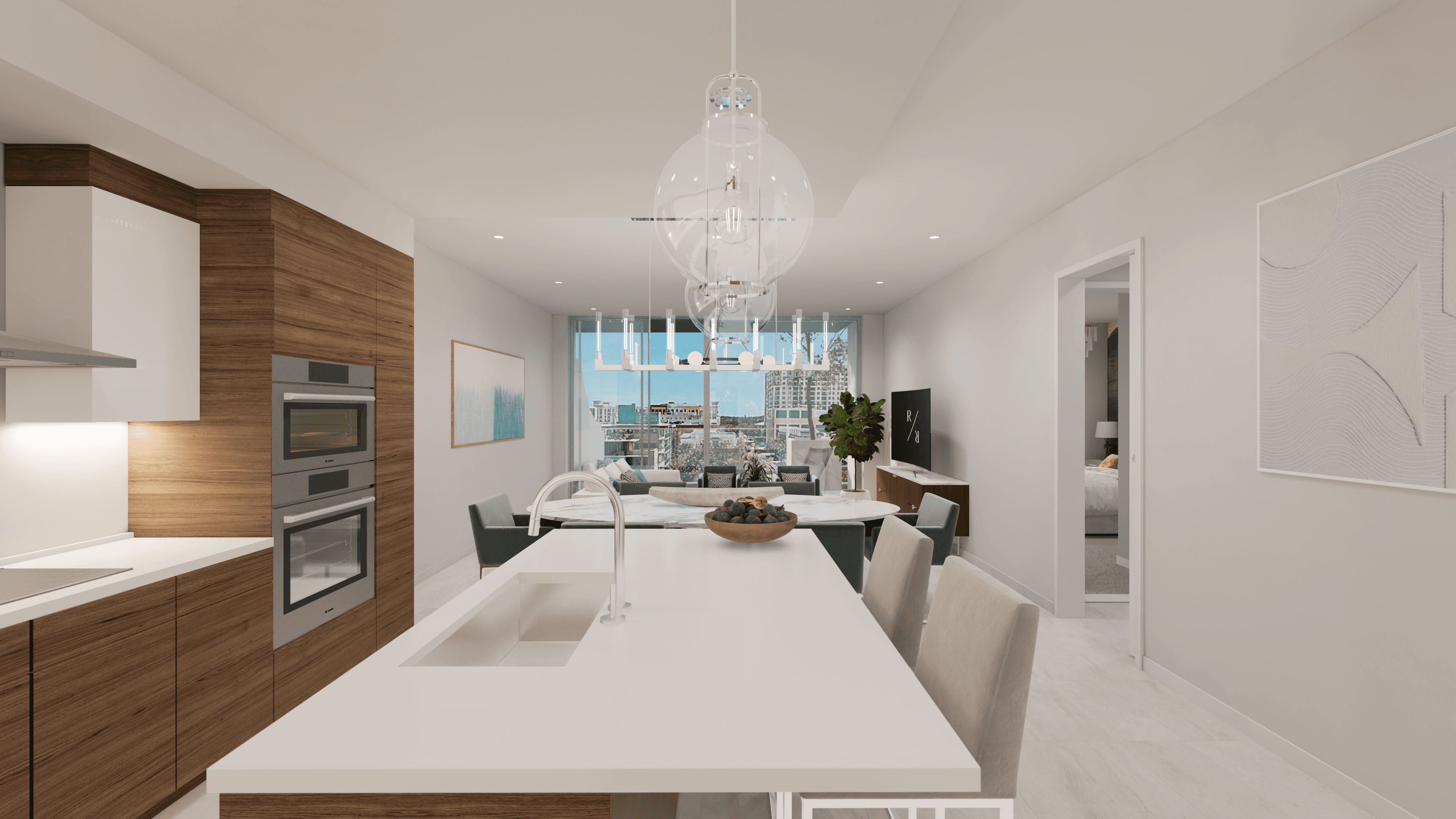 Kitchen, Living Room and Balcony